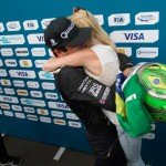 Nelson Piquet Jr and Rebecca Banks celebrate the Brazilian's title in London.